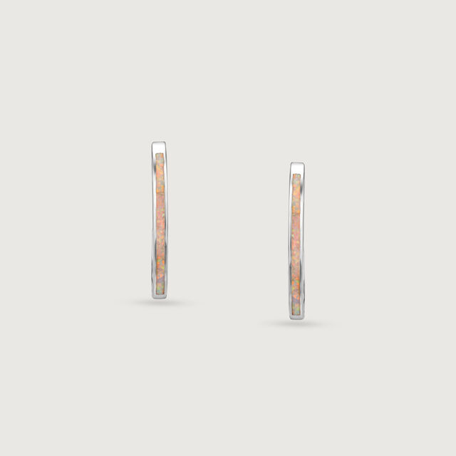 Sleek Luminous Opal Silver Hoop Earrings,,hi-res image number null
