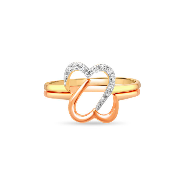 14KT Yellow and Rose Gold Connected Hearts Diamond Ring,,hi-res view 2