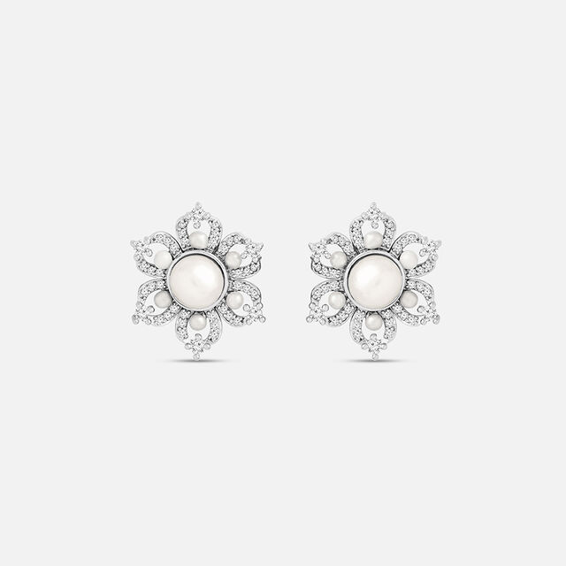 Delightful Pearl Silver Stud Earrings,,hi-res image number null