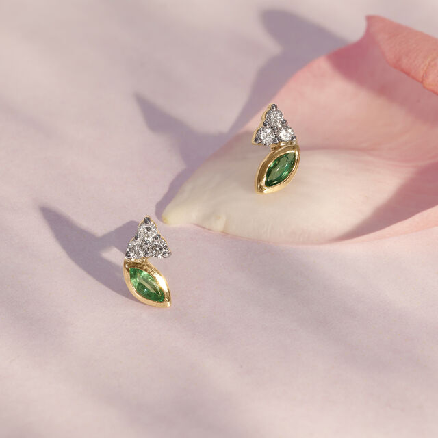 Emerald Glint Diamond Stud Earrings,,hi-res image number null