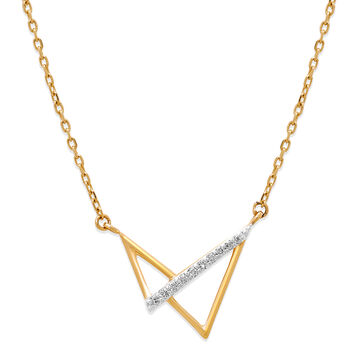 14 KT Yellow Gold Abstract Sleek Diamond Pendant with Chain