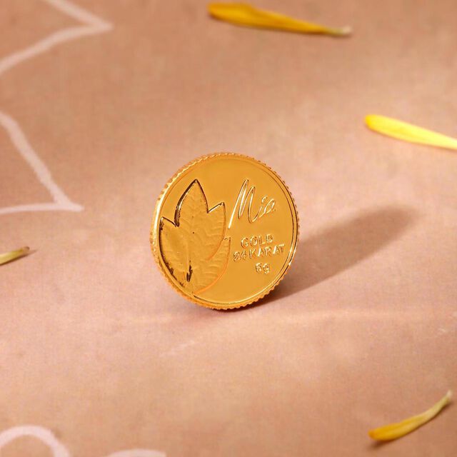 5 GM 24 Karat Mango Leaf Gold Coin,,hi-res image number null