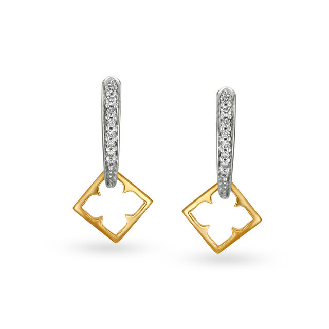 14KT Yellow Gold Diamond Drop Earrings with Square Design,,hi-res view 1