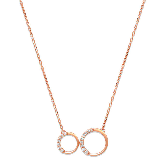 14 KT Rose Gold Shimmering Circles Diamond Pendant with Chain,,hi-res view 2
