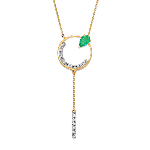 14KT Yellow Gold Rare Emerald and Diamond Split Necklace,,hi-res image number null