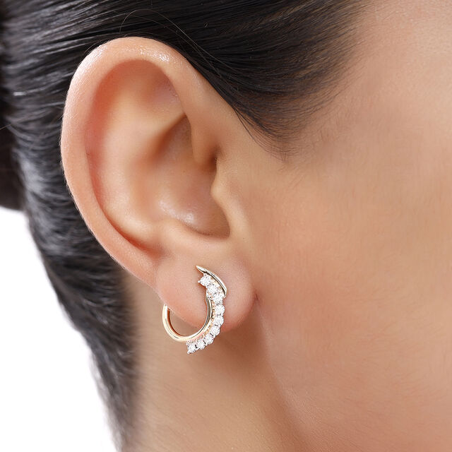 14 KT Yellow and White Gold Gleaming Stud Earrings,,hi-res view 3