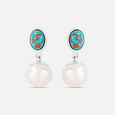 Turquoise Pearl Silver Drop Earrings,,hi-res view 3