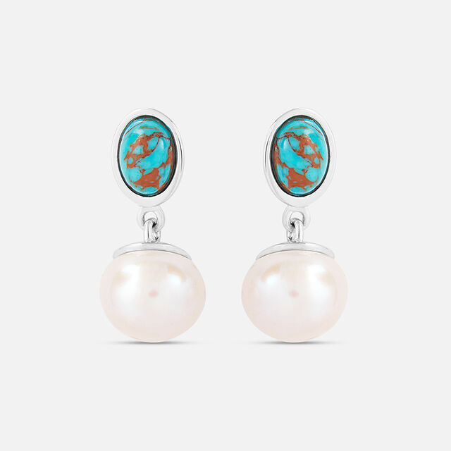 Turquoise Pearl Silver Drop Earrings,,hi-res image number null
