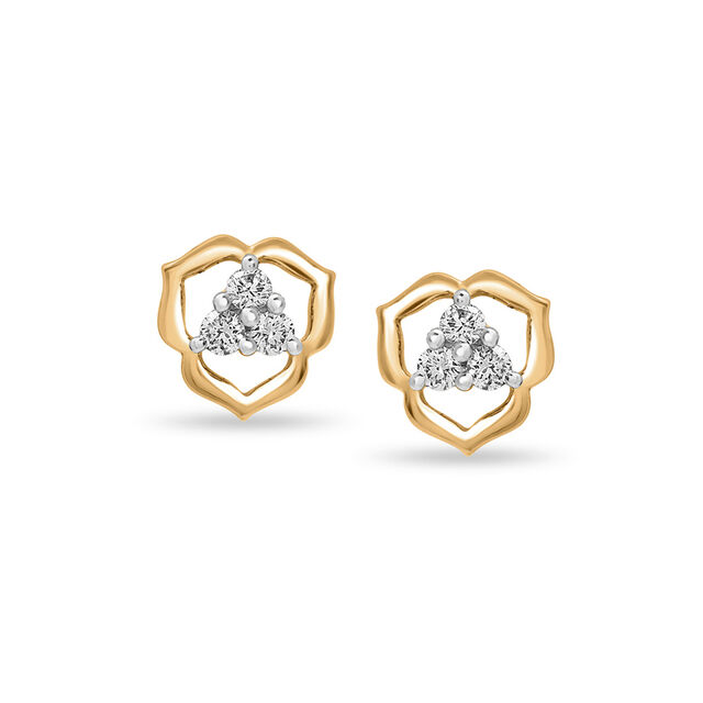 18 Karat Yellow Gold Floral Spirit Diamond Stud Earrings,,hi-res view 1