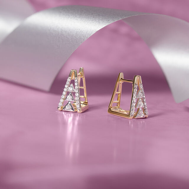 Geo Luxe Gold & Diamond Hoop Earrings,,hi-res image number null