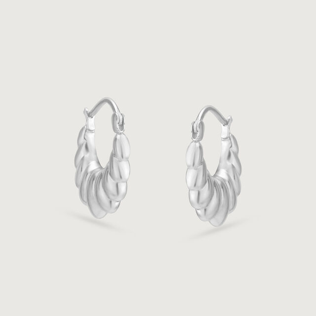 Radiant Shell Silver Hoop Earrings,,hi-res image number null