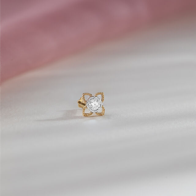 Floral Dream Gold and Diamond Nose Pin,,hi-res image number null