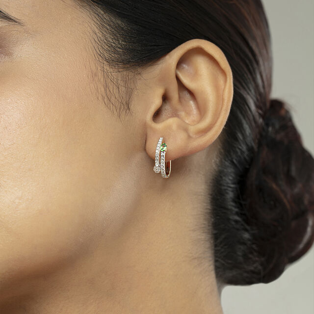 Emerald Glam Gold & Diamond Hoop Earrings,,hi-res image number null