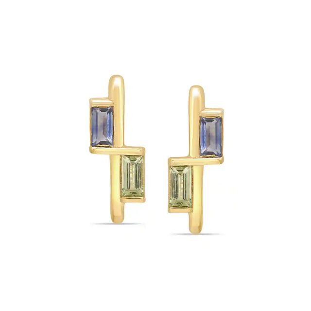 14KT Yellow Gold Opulent Sapphire And Tourmaline Hoop Earring,,hi-res image number null