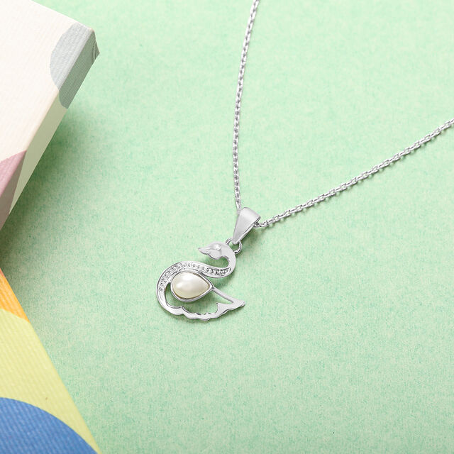 Pearl Swan Silver Pendant & Chain,,hi-res image number null