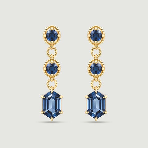 Shiny Blue Topaz Gold Drop Earrings