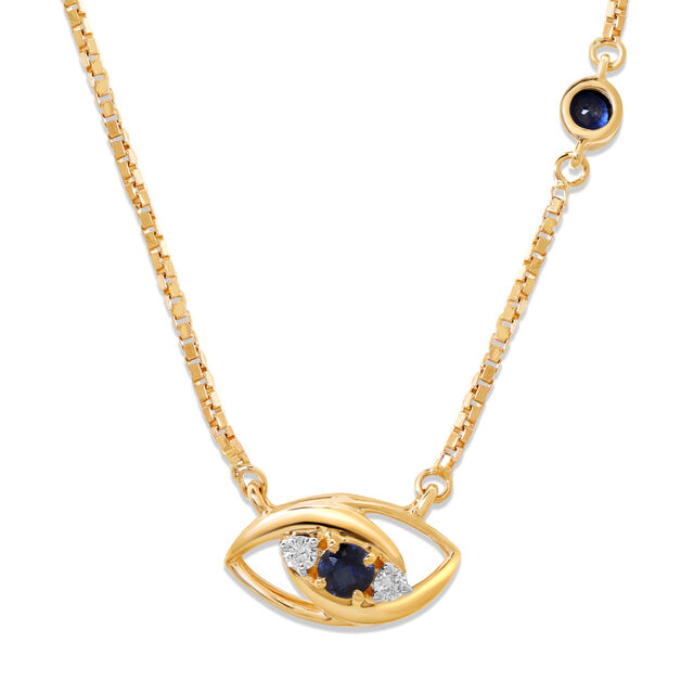 14KT Yellow Gold Sparkling Evil Eye Diamond Necklace,,hi-res image number null