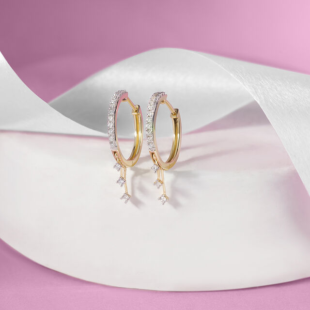 Dangle Chic Gold & Diamond Hoop Earrings,,hi-res image number null