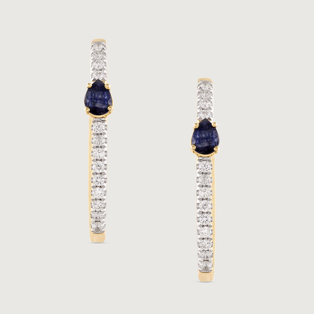 Sleek Sapphire Gold & Diamond Hoop Earrings,,hi-res image number null