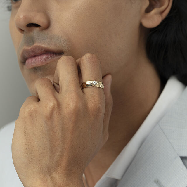 Edgy Angles Gold & Diamond Finger Ring for Men,,hi-res image number null