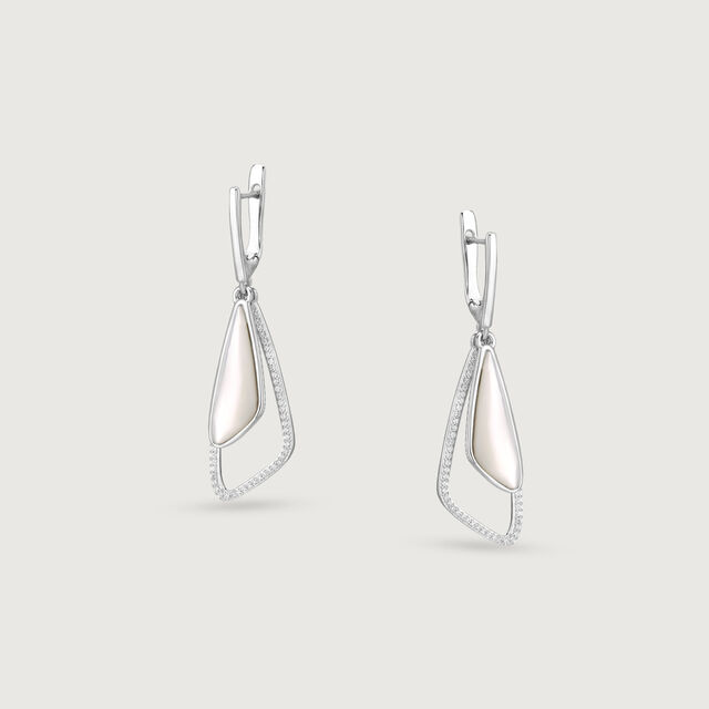 Mother of Pearl Abstract Silver Hoop Earrings,,hi-res image number null