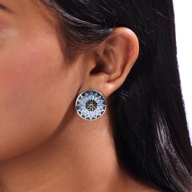 Mosaic Shine Silver Stud Earrings,,hi-res image number null