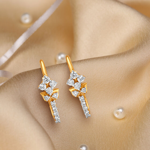 Delightful 18 Karat Yellow Gold And Diamond Floral Hoops,,hi-res view 1