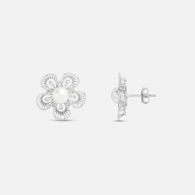 Timeless Pearl Silver Stud Earrings,,hi-res image number null