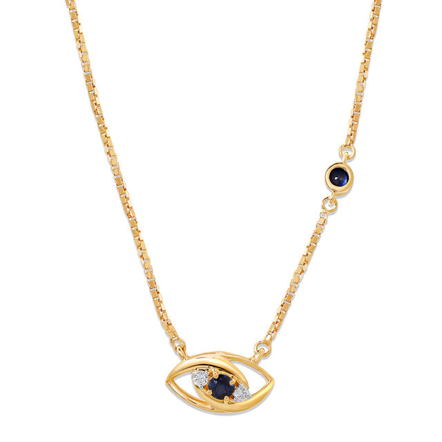 14KT Yellow Gold Sparkling Evil Eye Diamond Necklace,,hi-res image number null