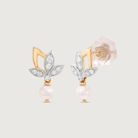 Lotus Elegance Pearl Diamond Drop Earrings