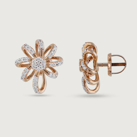 Sparkling Daisy Gold & Diamond Stud Earrings
