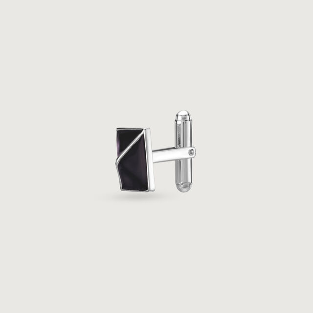 Square Black Silver Cufflinks,,hi-res image number null