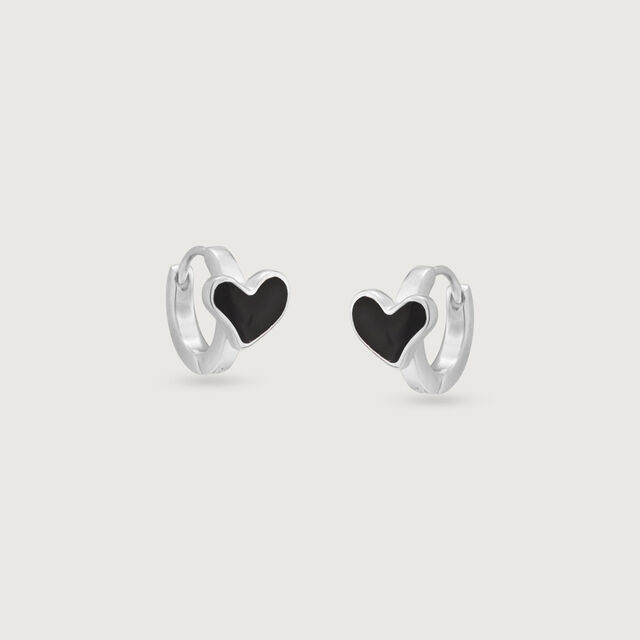 Chic Heart Silver Hoop Earrings,,hi-res image number null
