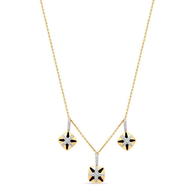 18KT Yellow Gold Geometric Sparkle Diamond Necklace,,hi-res view 2