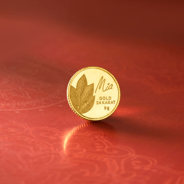 5 gm 24 Karat Mango Leaf Gold Coin (9999 Purity),,hi-res image number null