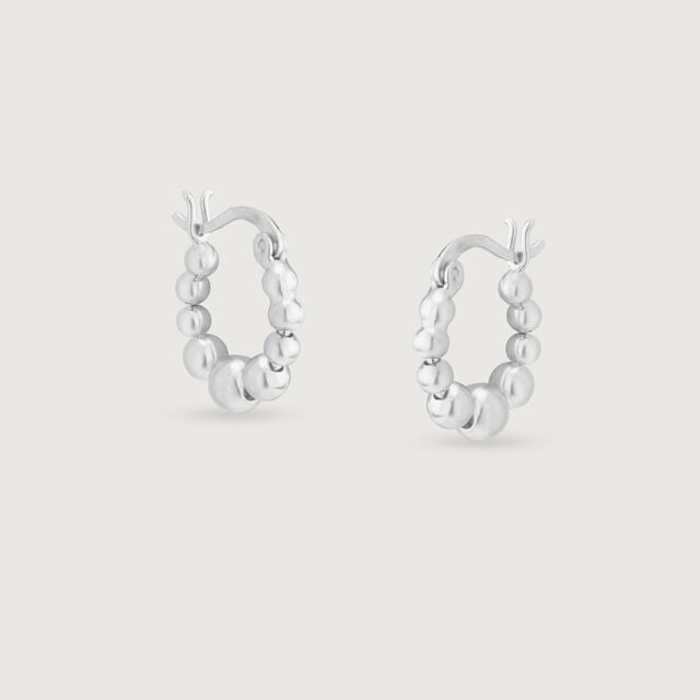 Beaded Radiance Silver Hoop Earrings,,hi-res image number null