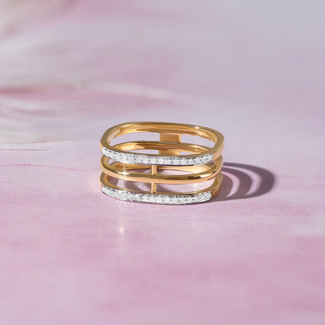 Sleek Layers Gold & Diamond Finger Ring,,hi-res image number null