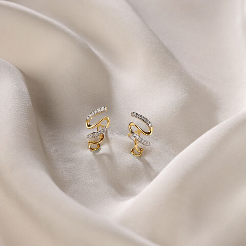 Swirling Breeze 14 Kt Gold & Diamond Stud Earrings