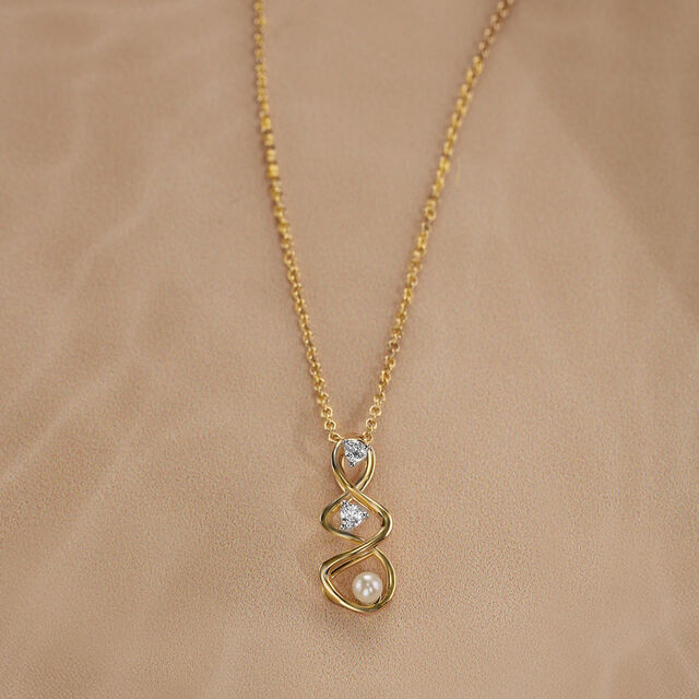 Lively Twist 14KT Diamond & Pearl Pendant,,hi-res image number null