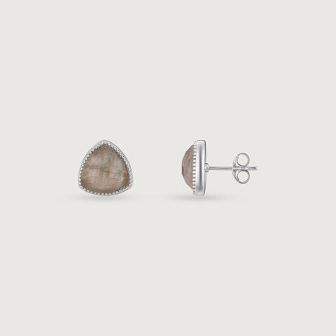 Earthy Facet Quartz Silver Stud Earrings