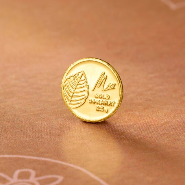 0.5 gm 24 Karat Tulsi Leaf Gold Coin (9999 Purity),,hi-res image number null