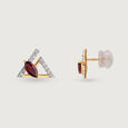 Tri-Flair 14KT Red Garnet & Diamond Stud Earrings,,hi-res view 4