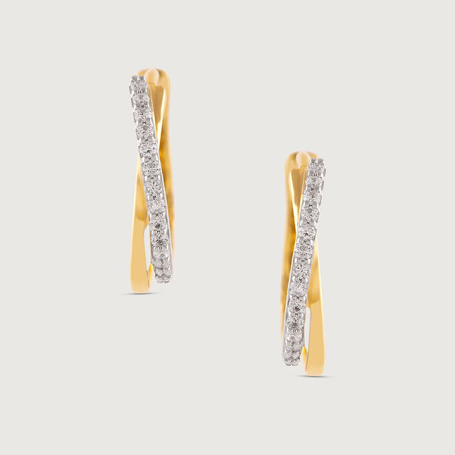 Sleek Iconic Gold & Diamond Hoop Earrings,,hi-res image number null