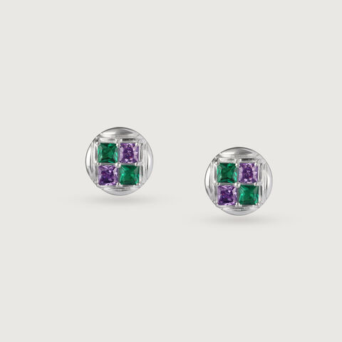 Geometric Emerald Enigma Silver Stud Earrings