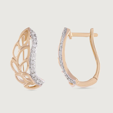Leafy Radiant Gold & Diamond Hoop Earrings