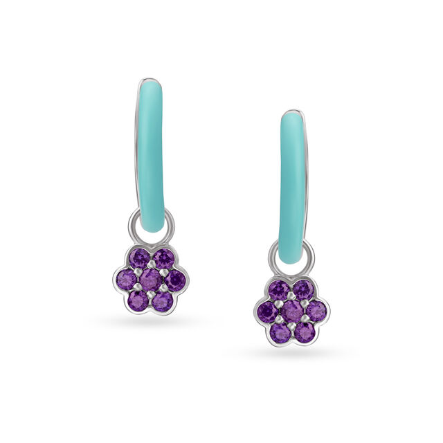 925 Silver Vibrant Floral Hoop Earrings with Amethysts,,hi-res view 3
