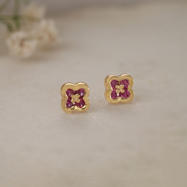 Ruby Blossom 14KT Gold & Diamond Stud Earrings,,hi-res image number null