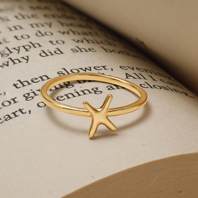 Letter X 14KT Yellow Gold Initial Ring,,hi-res image number null