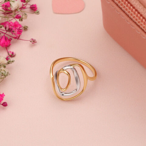 14KT Yellow-White Gold Oval Ring With Openwork