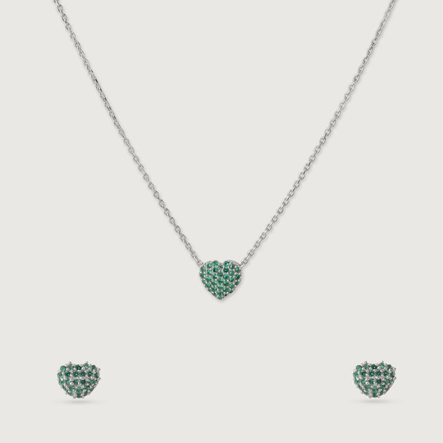 Chic Mint Silver Earrings and Necklace Set,,hi-res image number null